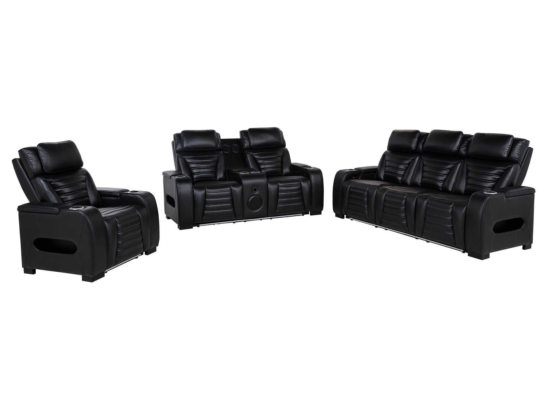 Zuma 2-piece Faux Leather Dual Power LED Sofa Set Black