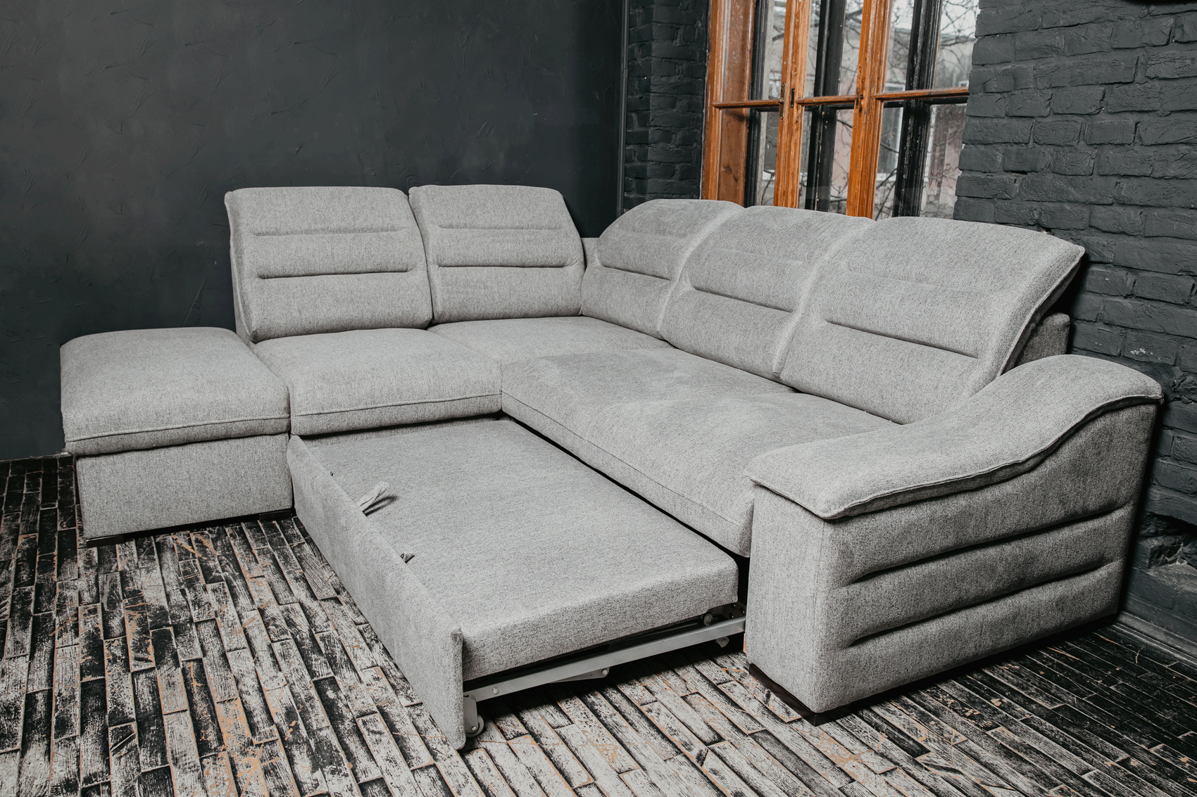 ESF Furniture - Oliver Sectional w/ Bed and Storage in Gray - OLIVERSECTIONALRIGHT