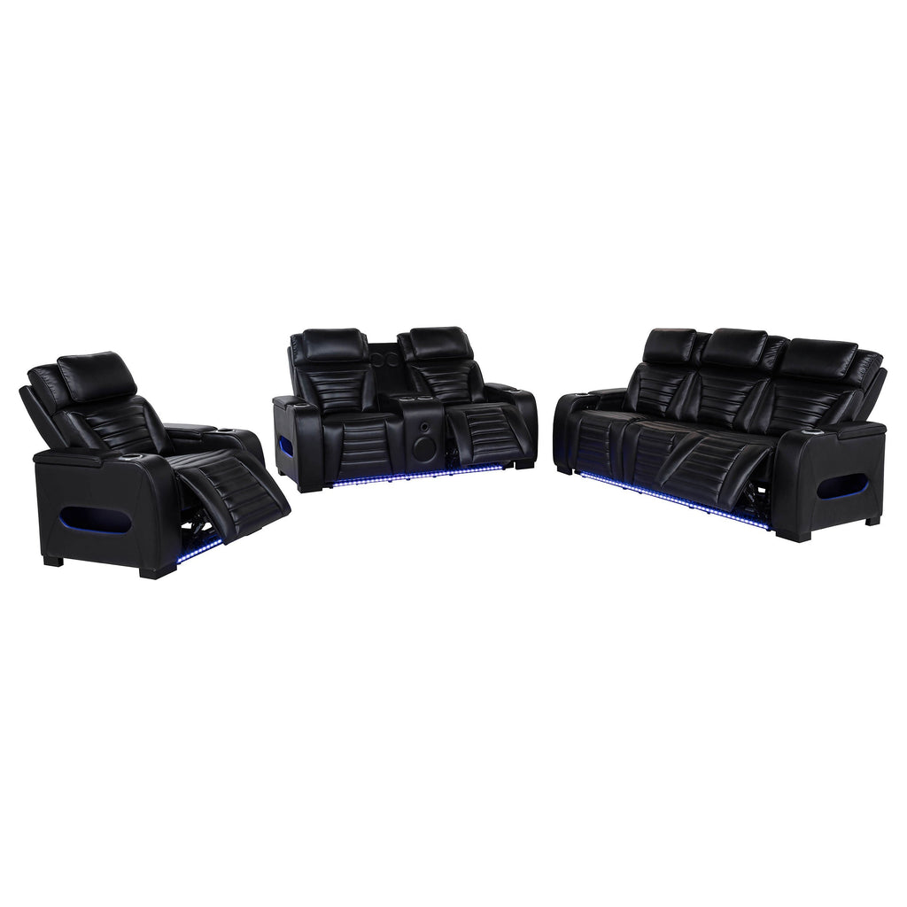 Zuma 2-piece Faux Leather Dual Power LED Sofa Set Black