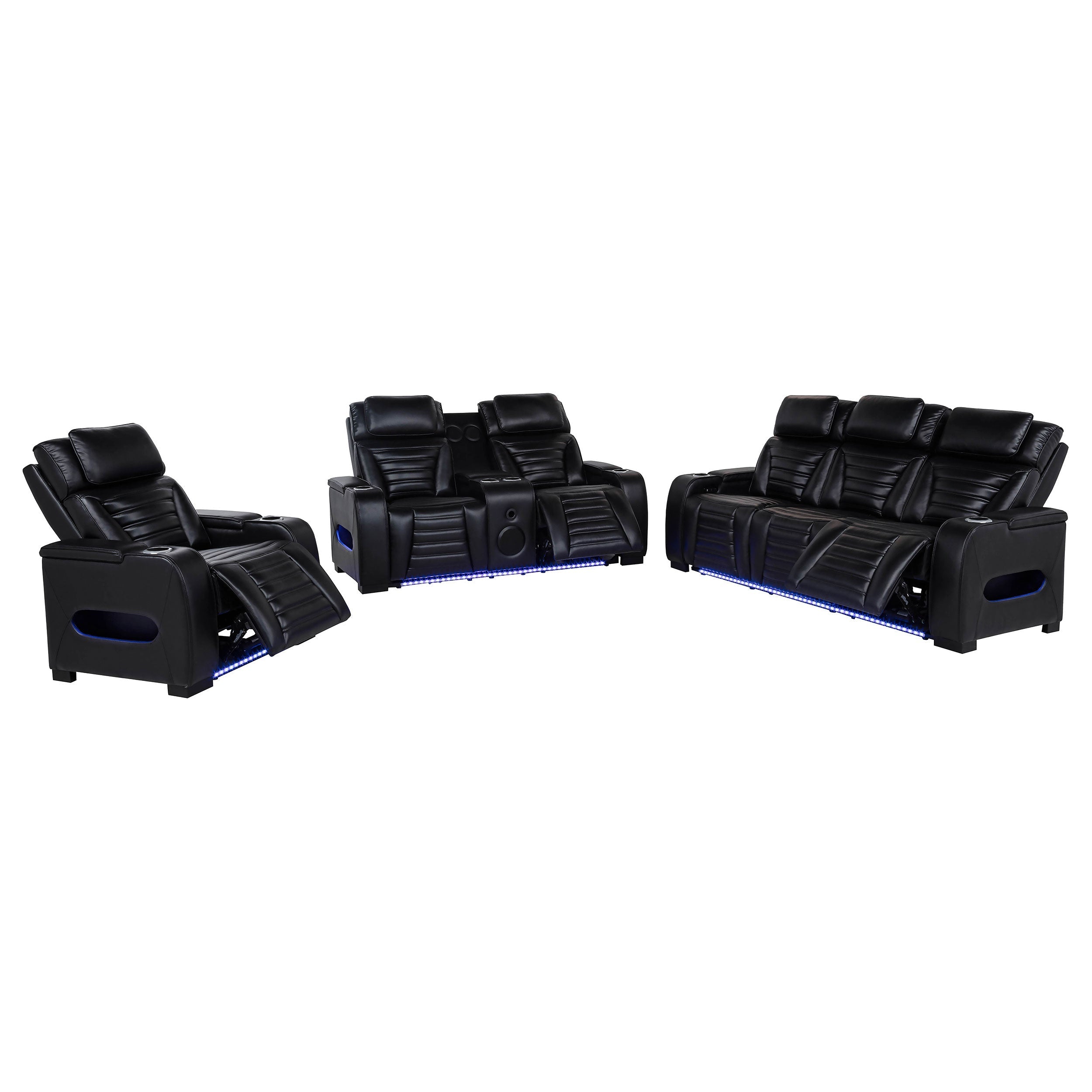 Zuma 2-piece Faux Leather Dual Power LED Sofa Set Black
