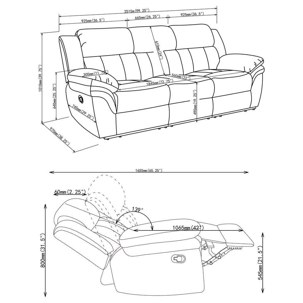 Bahrain Charcoal Motion Sofa