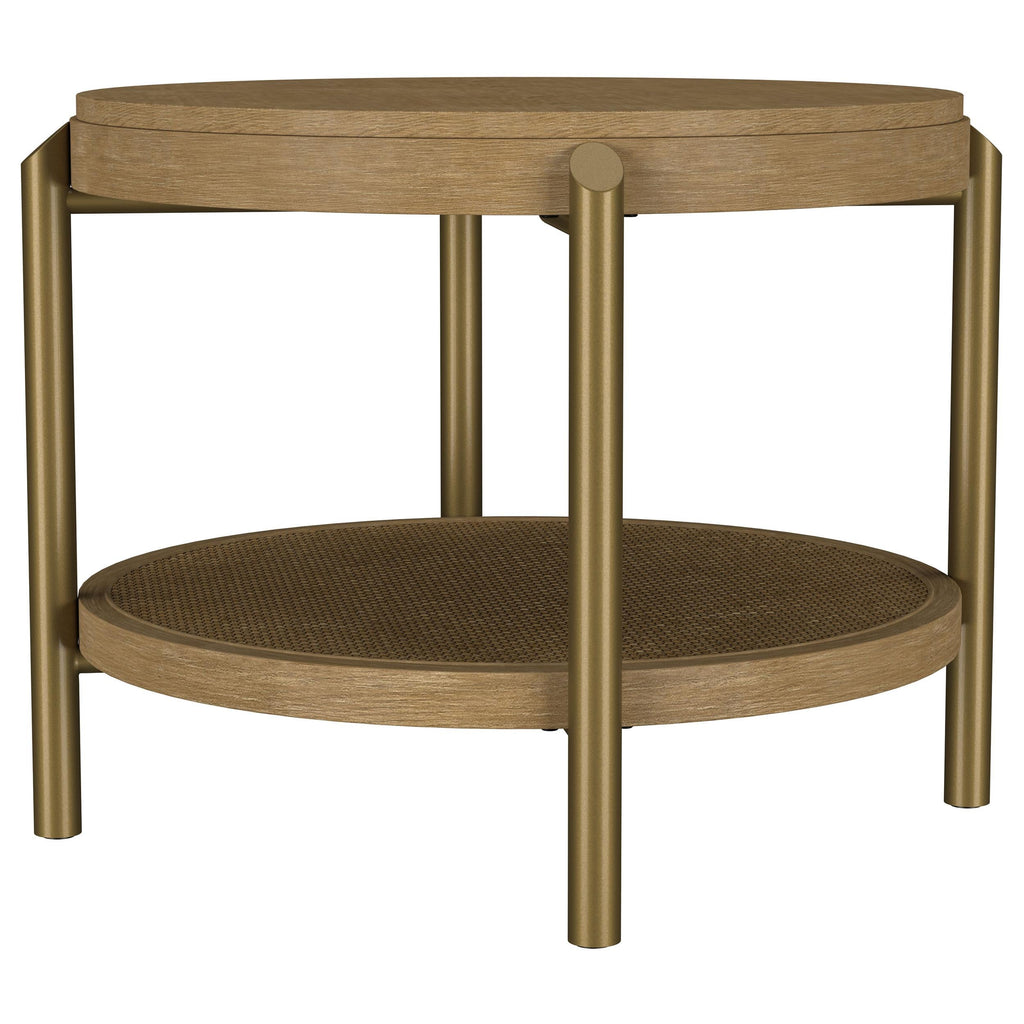 Arini Round Coffee Table With Storage Shelf Sand Wash