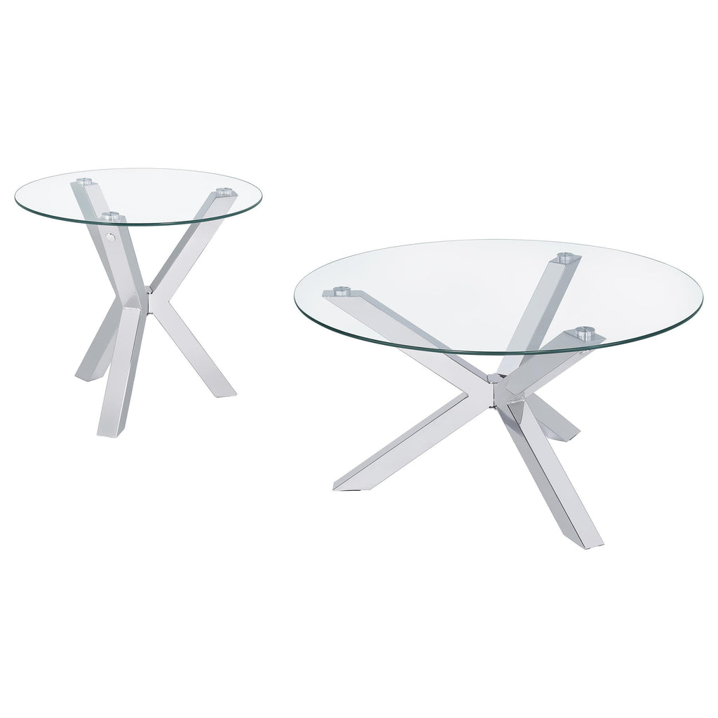 Kenzie Round Tempered Glass Top Cocktail Coffee Table Chrome