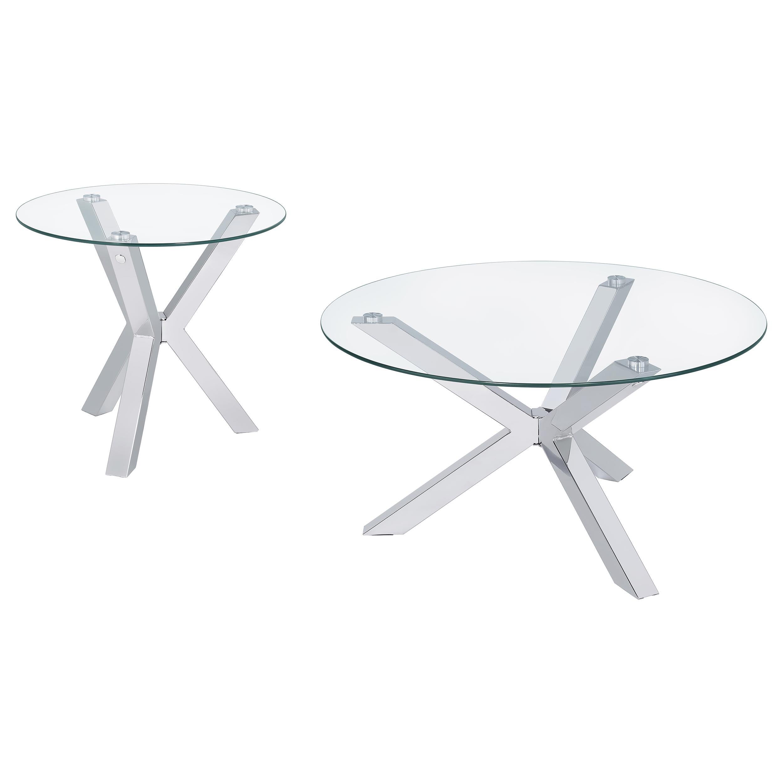 Kenzie Round Tempered Glass Top Cocktail Coffee Table Chrome