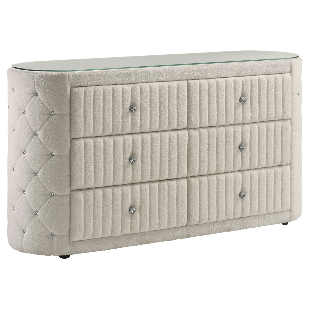Sonya 4-piece Upholstered Eastern King Bedroom Set Ivory