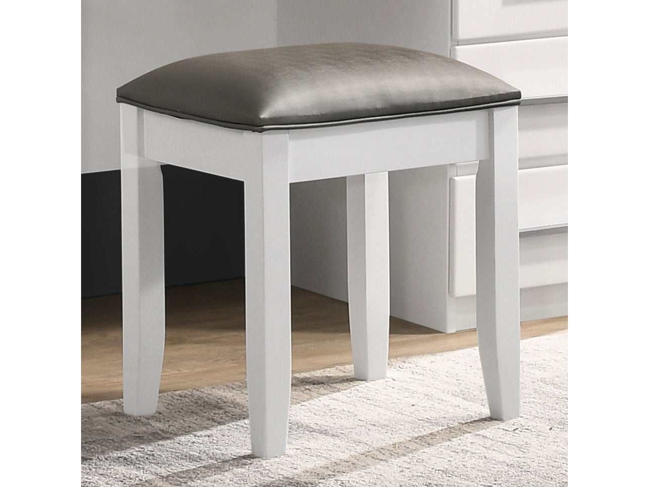 Felicity Upholstered Vanity Stool Metallic and Glossy White