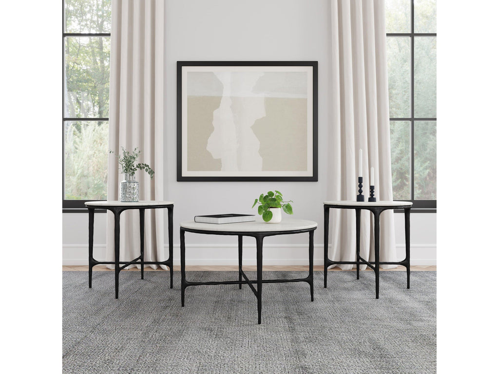 Hermas Round Genuine Marble Top Metal Coffee Table White