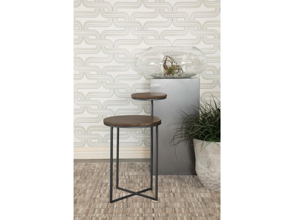 Yael Round Mango Wood Accent Side Table Natural and Gunmetal