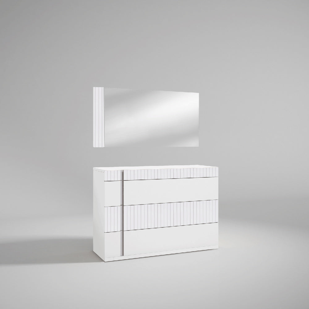 ESF Furniture - Helen Single Dresser With Mirror in White Matt - HELLENSINGDRESSER-MIRROR