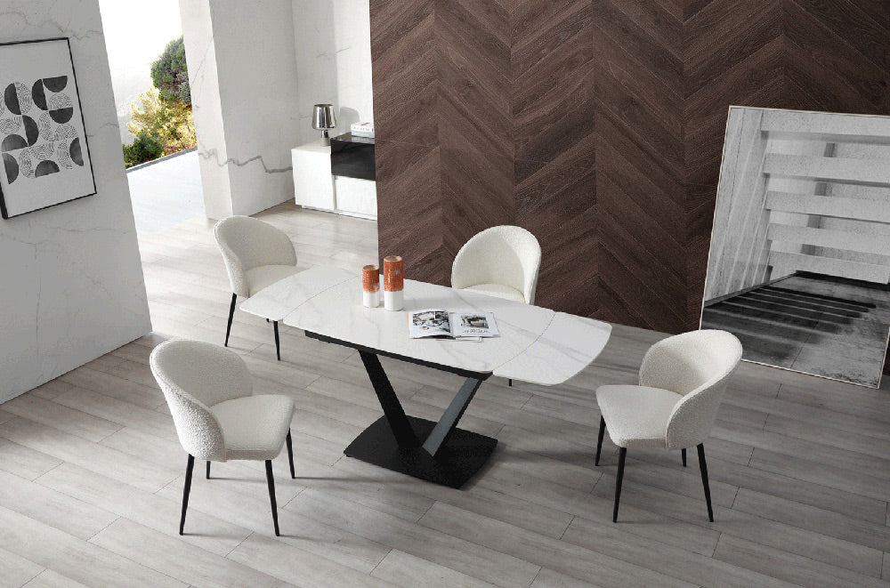 ESF Furniture - 109 Dining Table w/ Extension in White Ceramic - 109TABLEWHITE