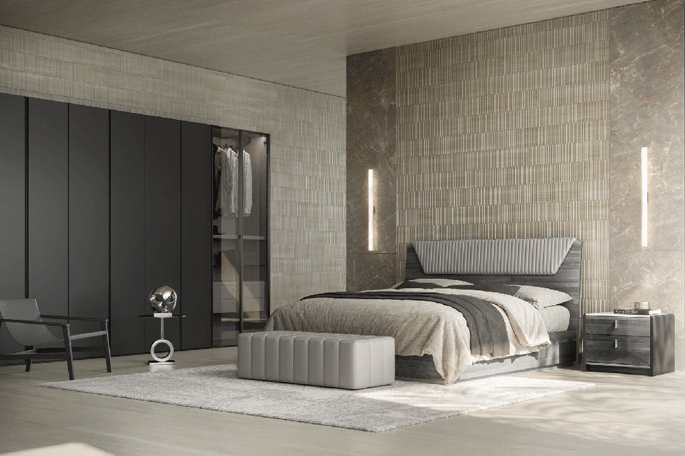 ESF Furniture - Vulcano King Size Bed Upholstry in Luxury Grey Oak - VULCANOKSBED