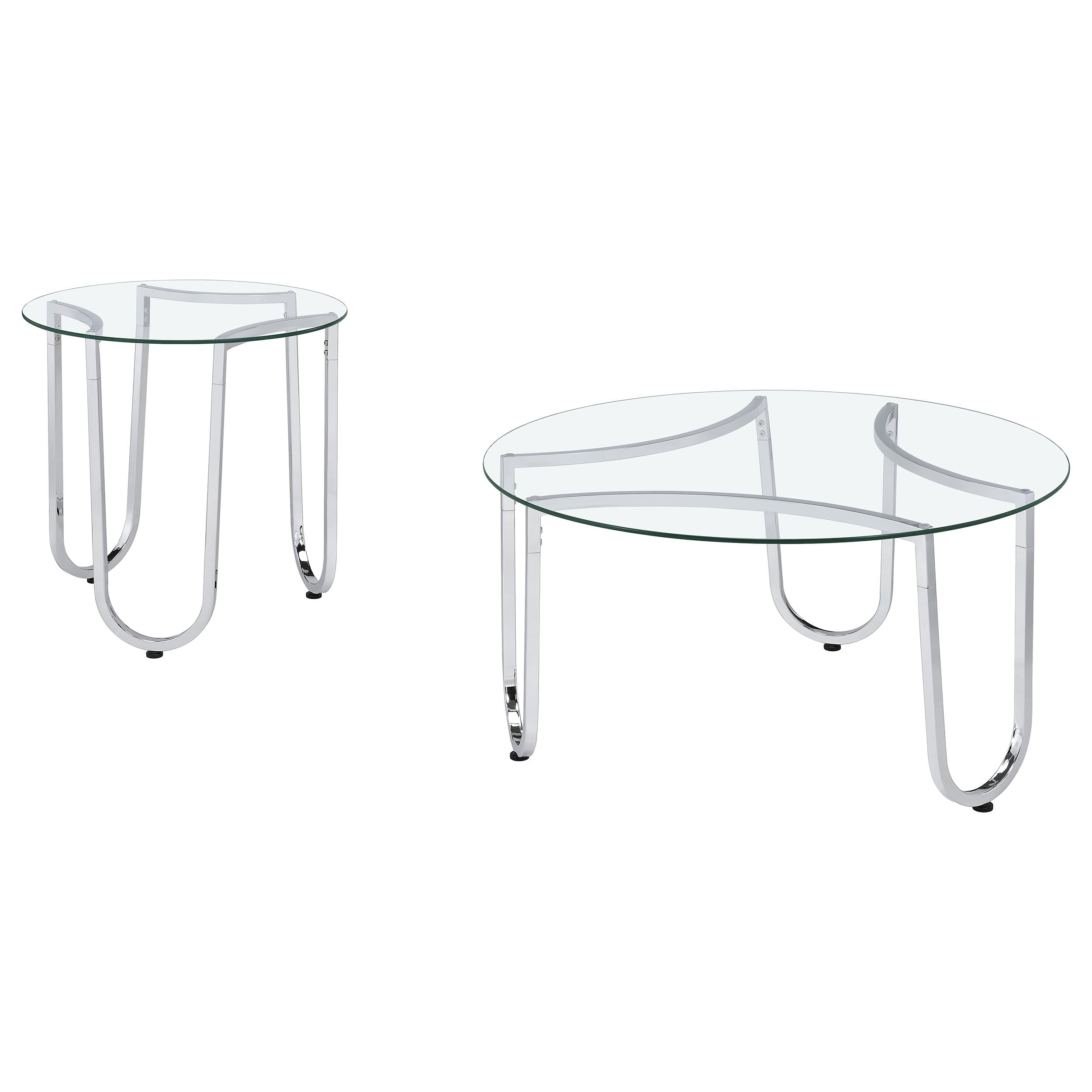 Beller Round Tempered Glass Top Cocktail Coffee Table Chrome