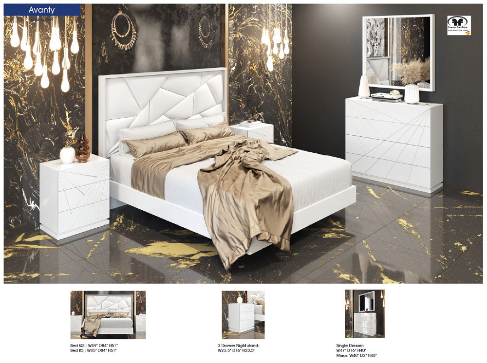 ESF Furniture - Avanty 3 Piece King Bedrrom Set in White - AVANTYKS-3SET