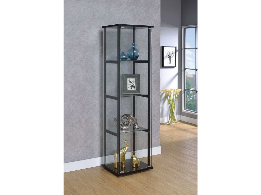 Cyclamen 4-shelf Clear Glass Curio Display Cabinet Black