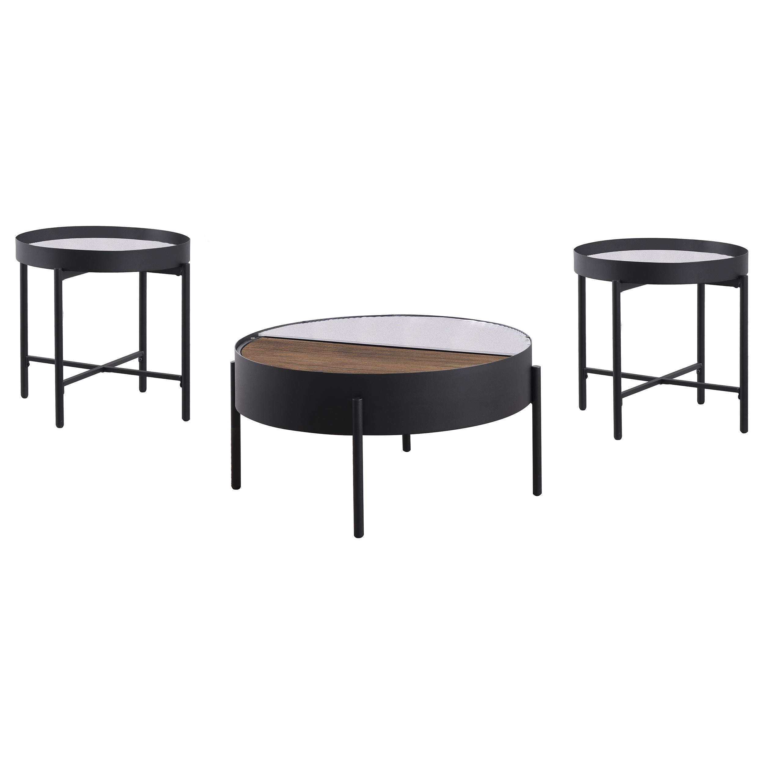 Ozella Round Coffee Table with Hidden Storage Sandy Black