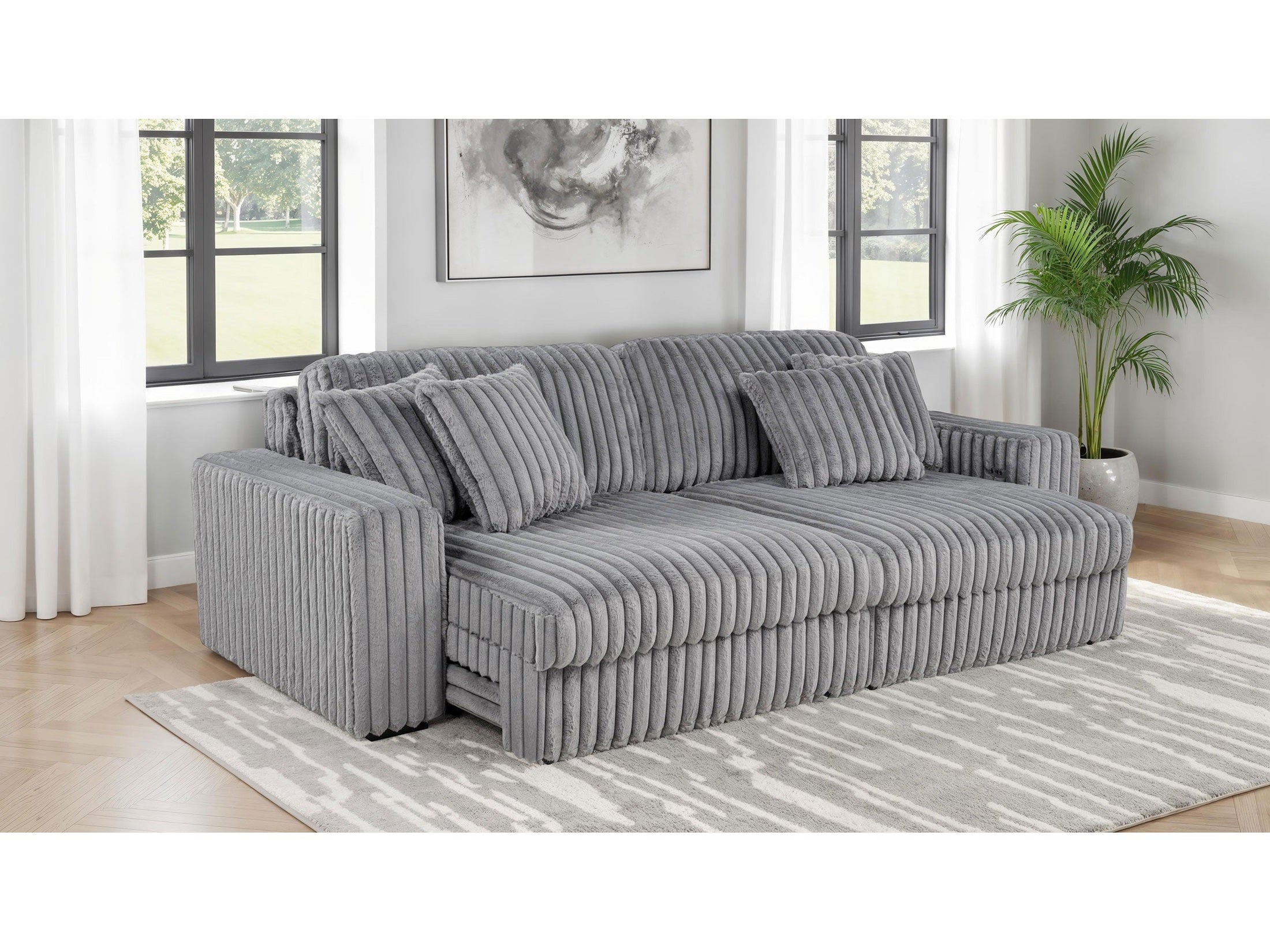 Jacana Corduroy Upholstered Dual Power Chaise Sofa Ivory