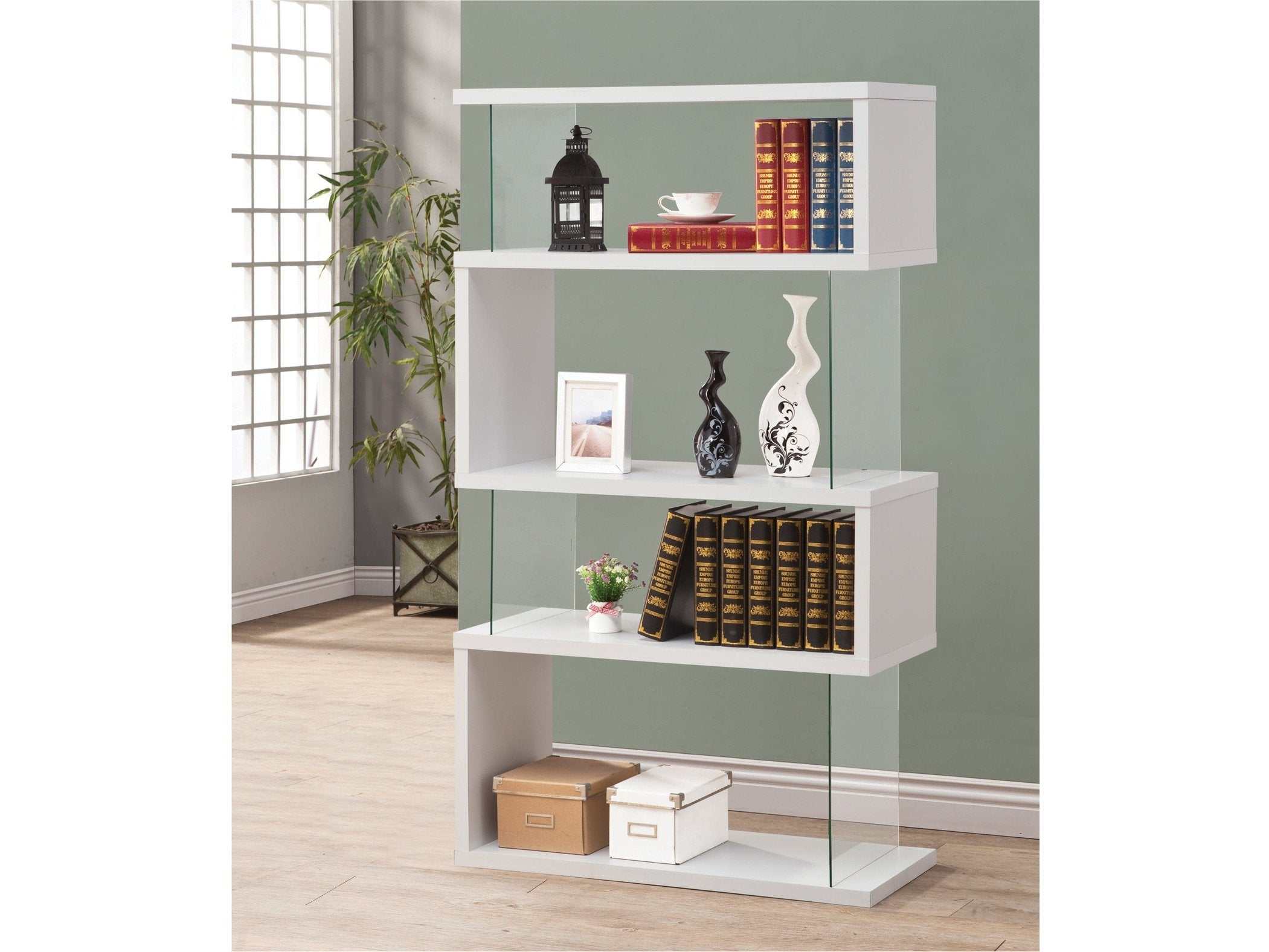 Emelle 63-inch 4-shelf Glass Panel Bookshelf White