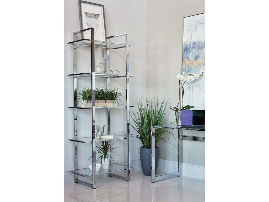 Hartford 79-inch 5-shelf Glass Bookshelf Chrome