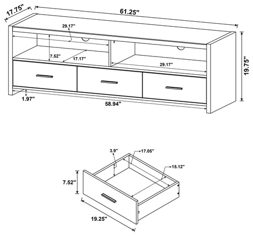Alton Black Oak 3 Drawer TV Console 62″