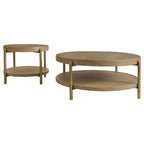 Arini Round Coffee Table With Storage Shelf Sand Wash