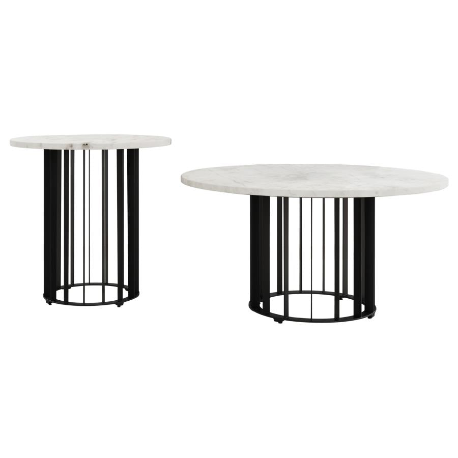 Haven Round Genuine White Marble Top Coffee Table Black