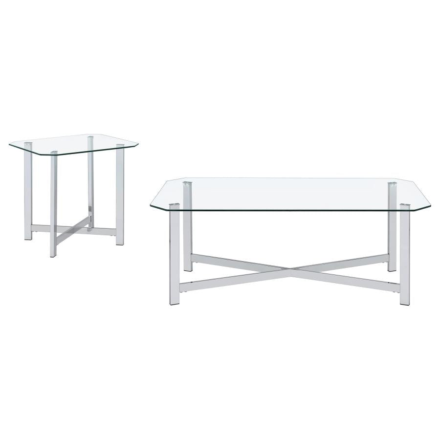 Cronin Rectangular Tempered Glass Top Cocktail Coffee Table Chrome