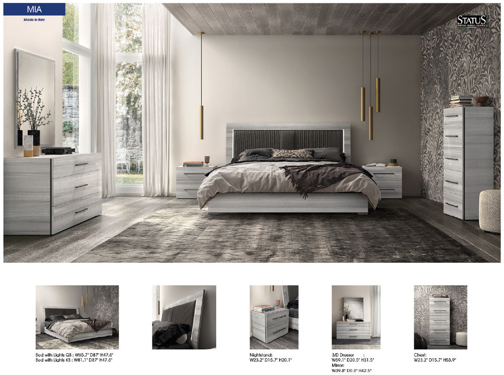 ESF Furniture - Mia 5 Piece Queen Size Bedroom Set in Silver Grey - MIAQSBED-5SET