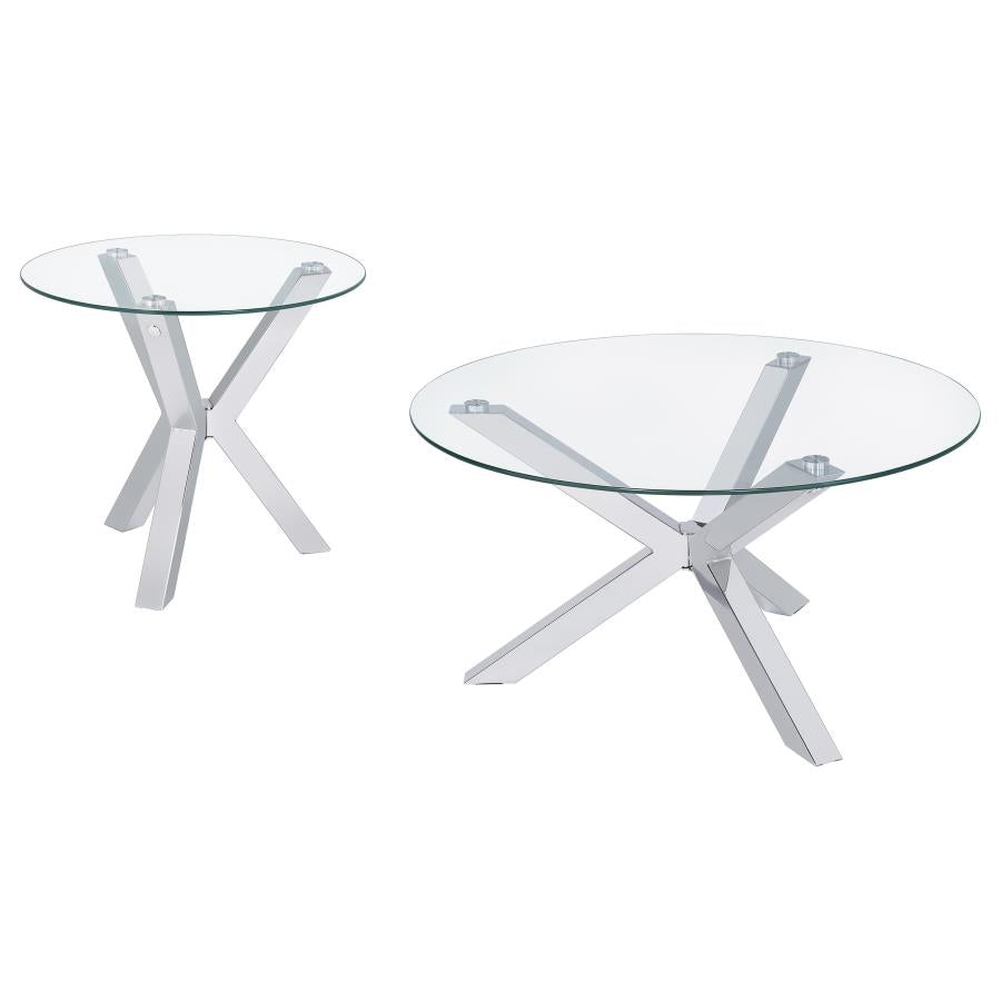 Kenzie Round Tempered Glass Top Cocktail Coffee Table Chrome