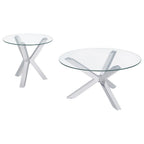 Kenzie Round Tempered Glass Top Cocktail Coffee Table Chrome