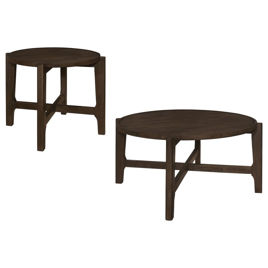 Cota Round Solid Wood Coffee Table Dark Brown