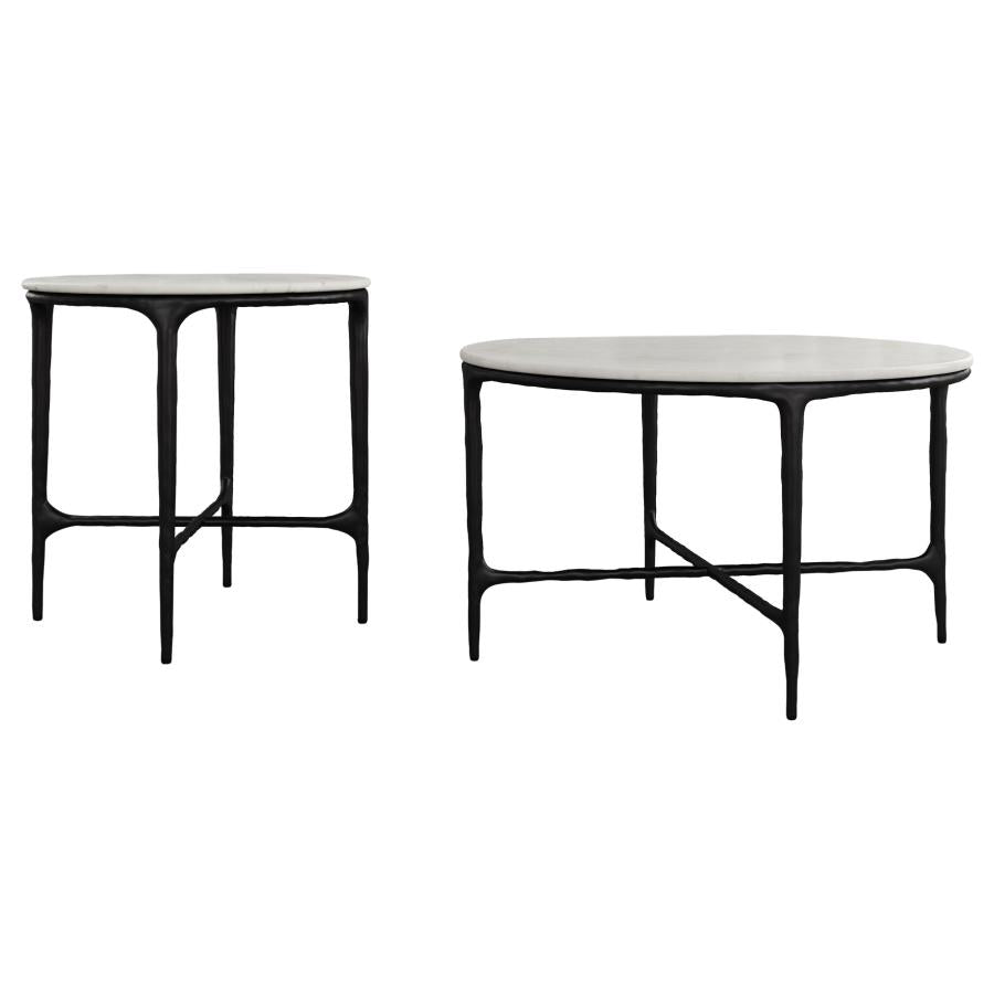 Hermas Round Genuine Marble Top Metal Coffee Table White