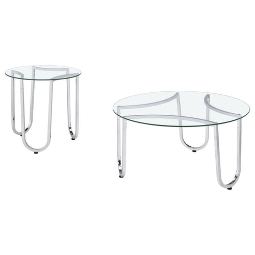 Beller Round Tempered Glass Top Cocktail Coffee Table Chrome