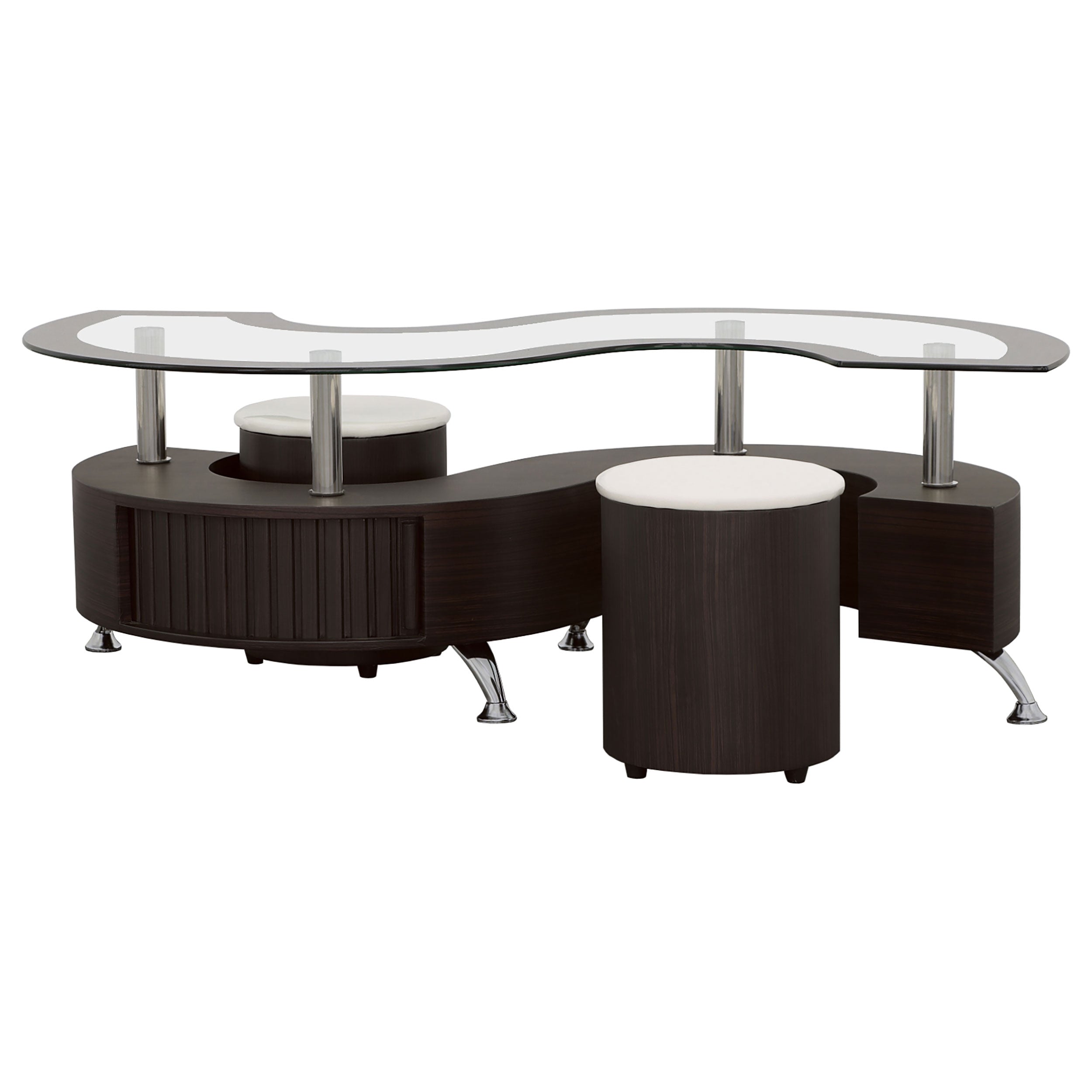 Delange Cappuccino & White 3pc Coffee Table & Stools Set