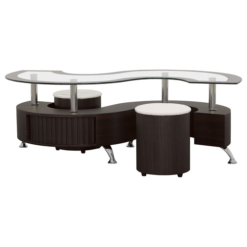 Delange Cappuccino & White 3pc Coffee Table & Stools Set