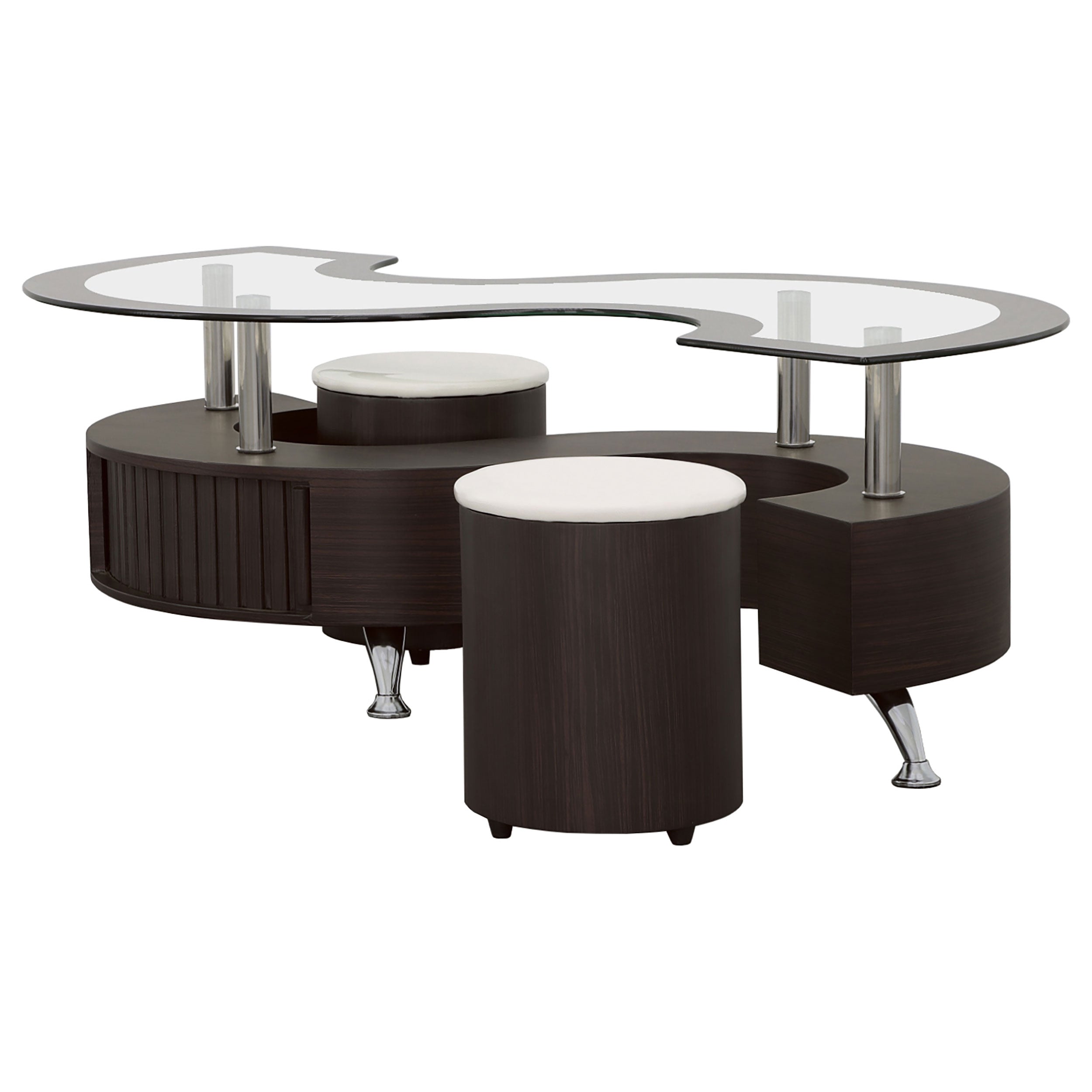 Delange Cappuccino & White 3pc Coffee Table & Stools Set
