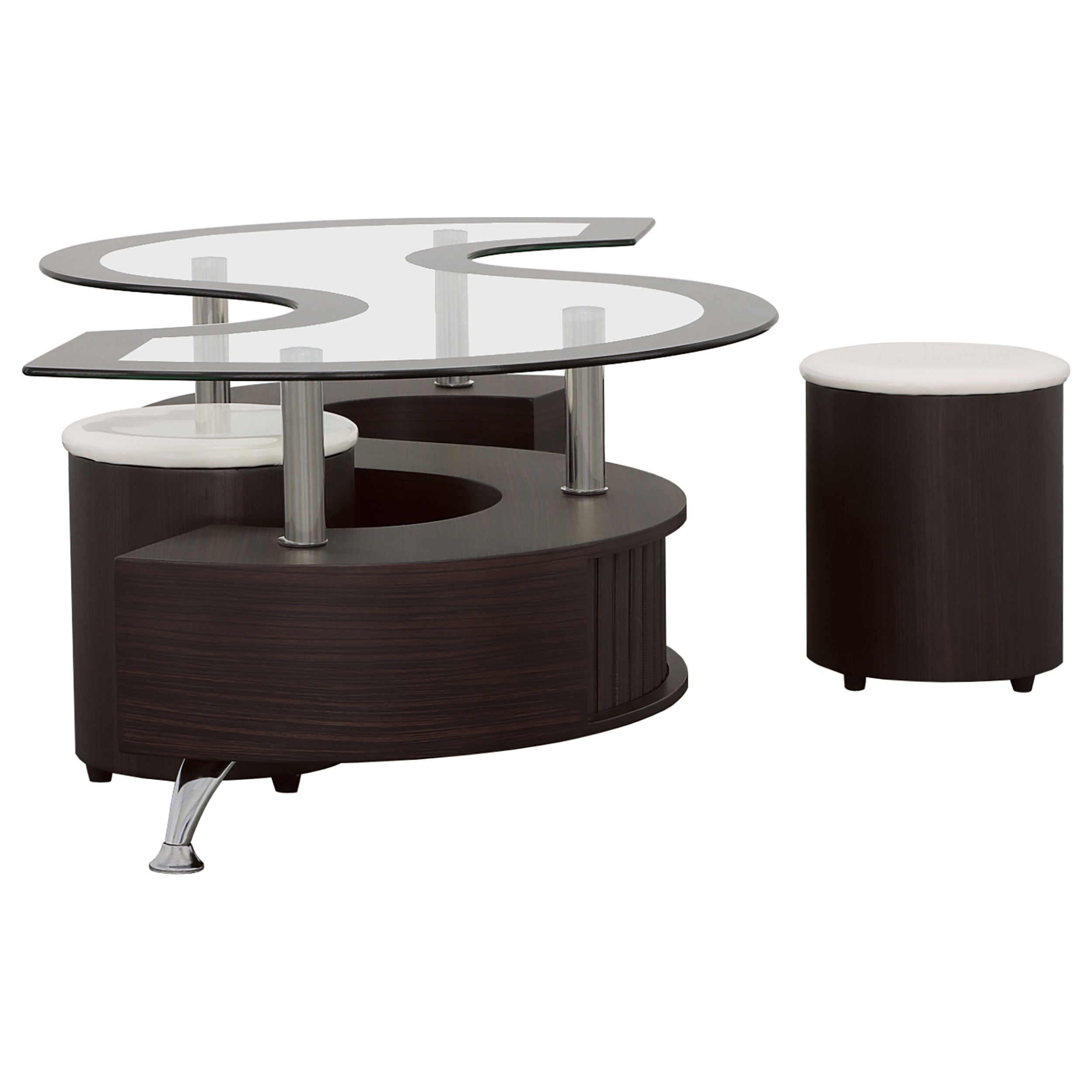 Delange Cappuccino & White 3pc Coffee Table & Stools Set