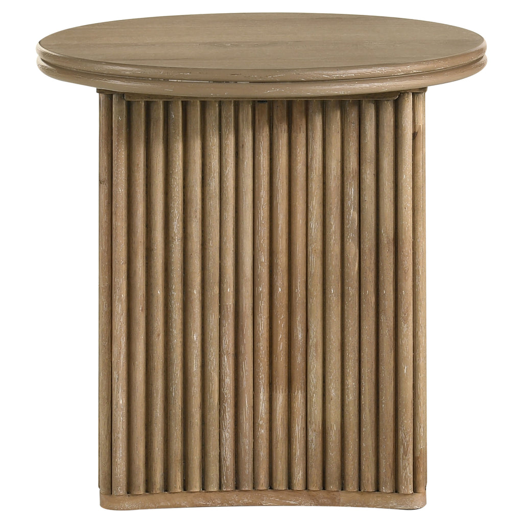 Adina Distressed Light Brown Round Wood Side End Table