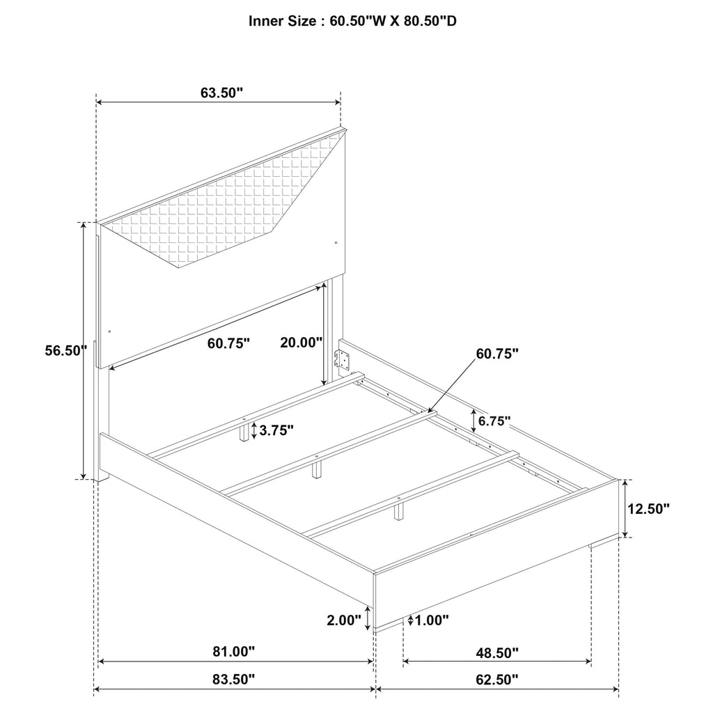Ives Eastern King Panel Bed LED Headboard White High Gloss