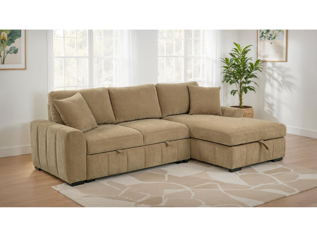 Pastrana Upholstered Sleeper Sectional Sofa RAF Chaise Camel