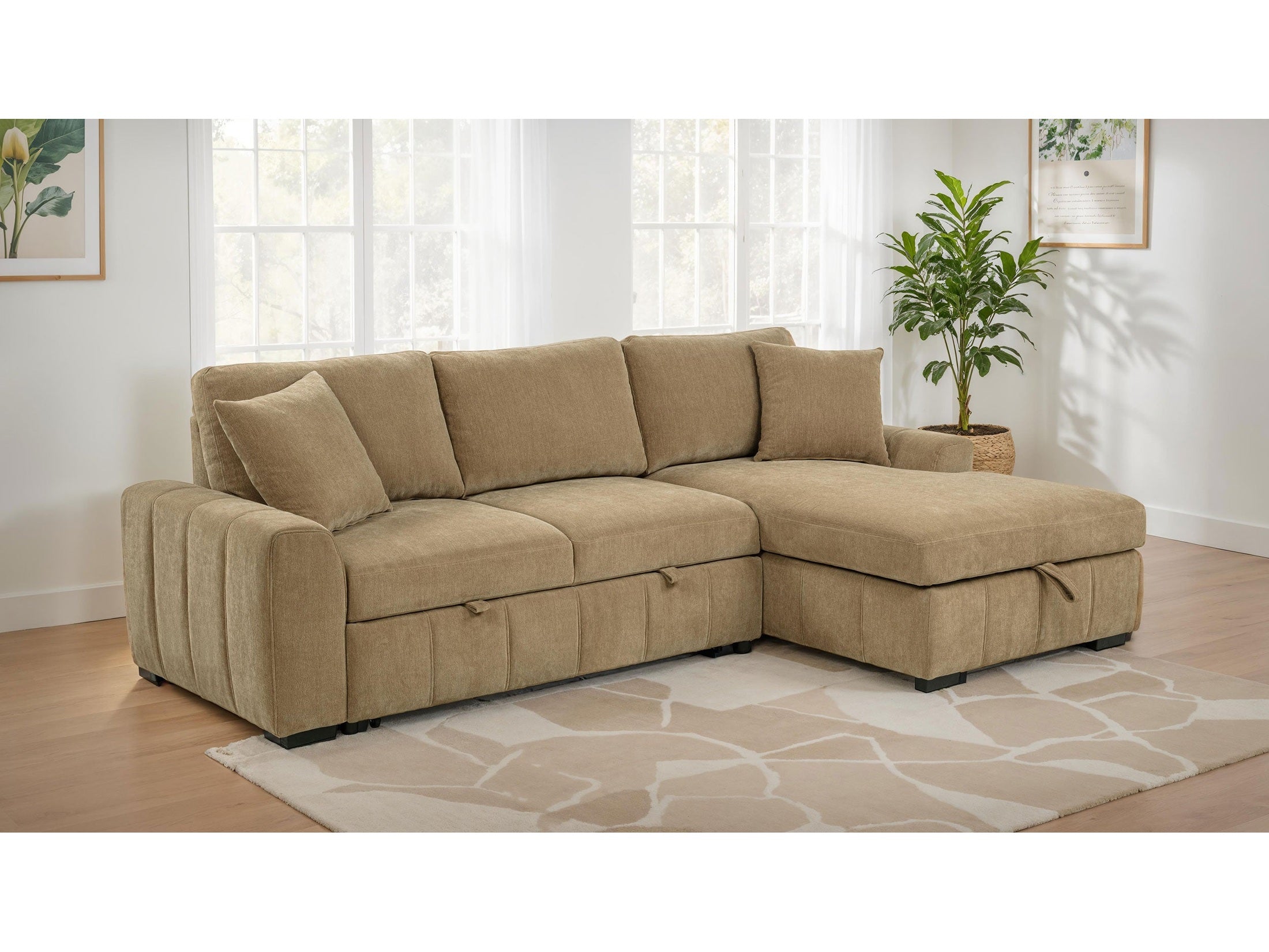 Pastrana Upholstered Sleeper Sectional Sofa RAF Chaise Camel