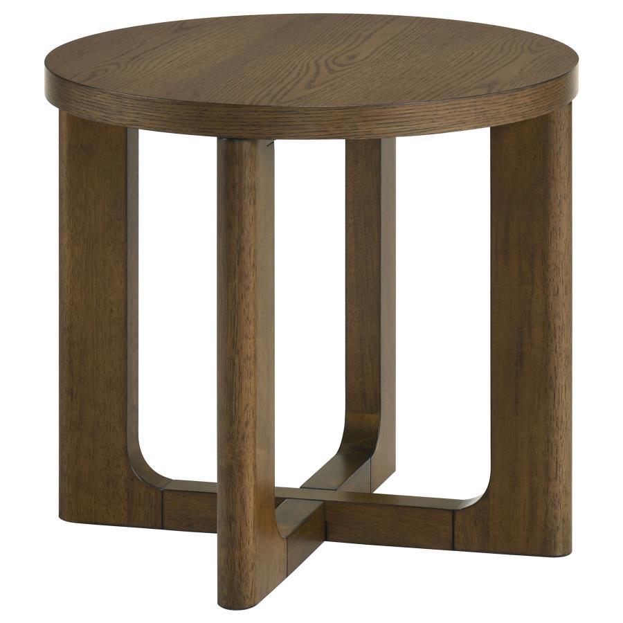 Kessler Round Sculptural Wood Coffee Table Brown