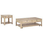 Marcelo Wood Coffee Table with 2 Drawers and Shelf Light Elm