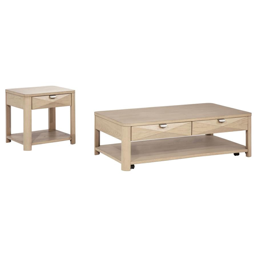 Marcelo Wood Coffee Table with 2 Drawers and Shelf Light Elm