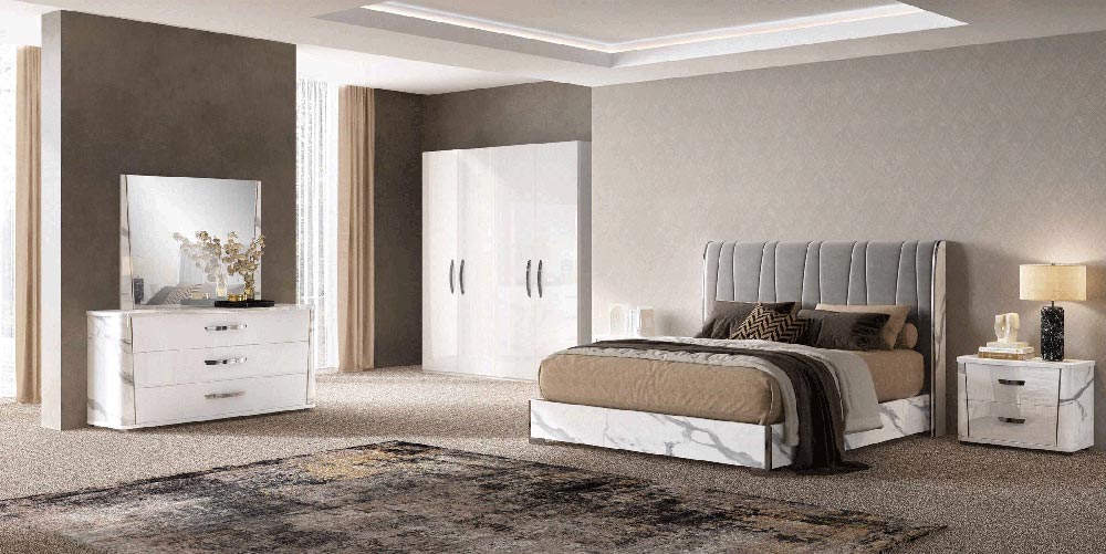 ESF Furniture - Anna 5 Piece Queen Bedroom Set in White-Grey - ANNASTATUSQS-5SET