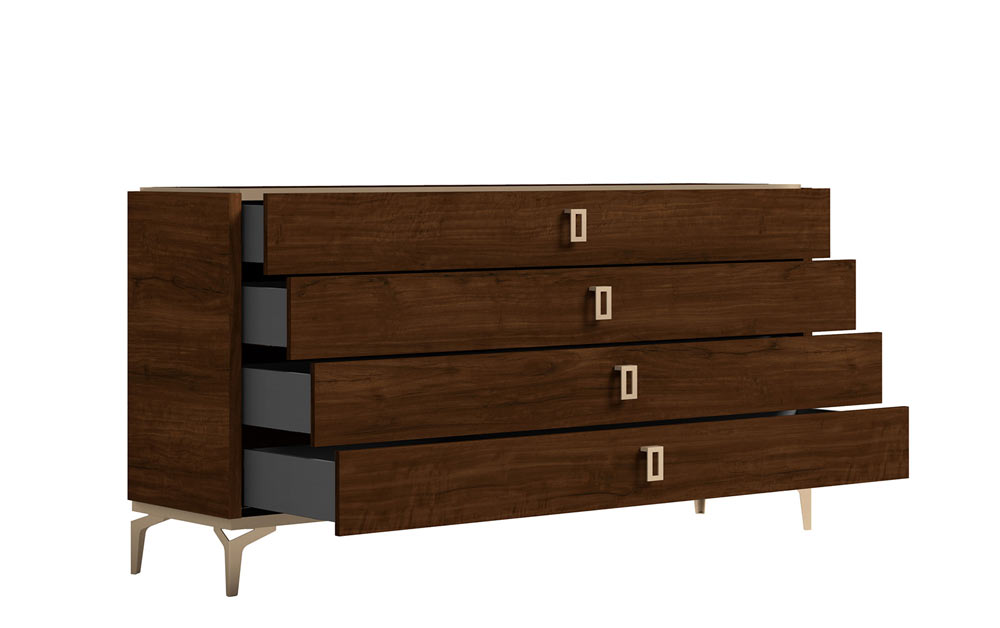 ESF Furniture - Eva 5 Piece King Bedroom Set in Rich Tobacco Walnut - EVAKSBED-5SET