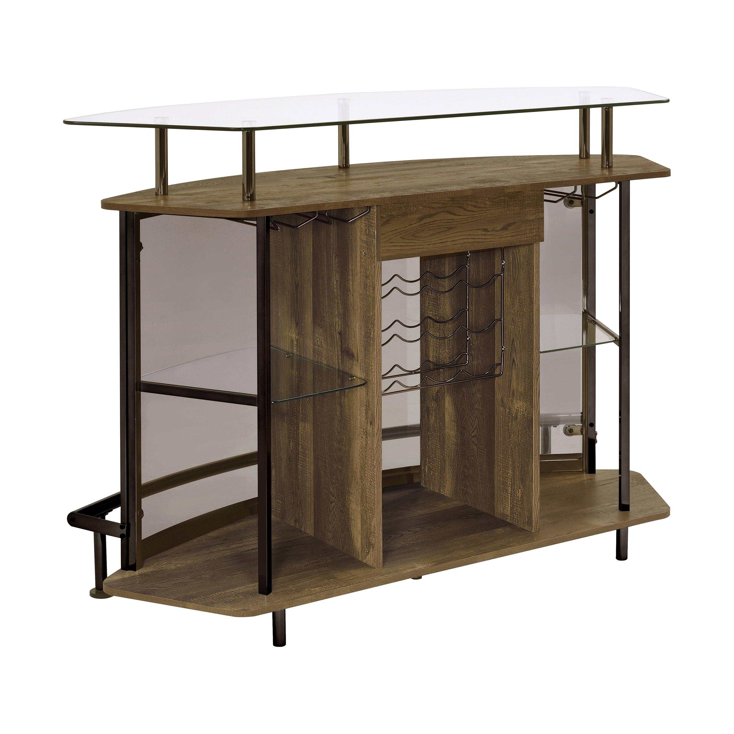 Gideon Curved Glass Top Home Bar Wine Cabinet Brown Oak