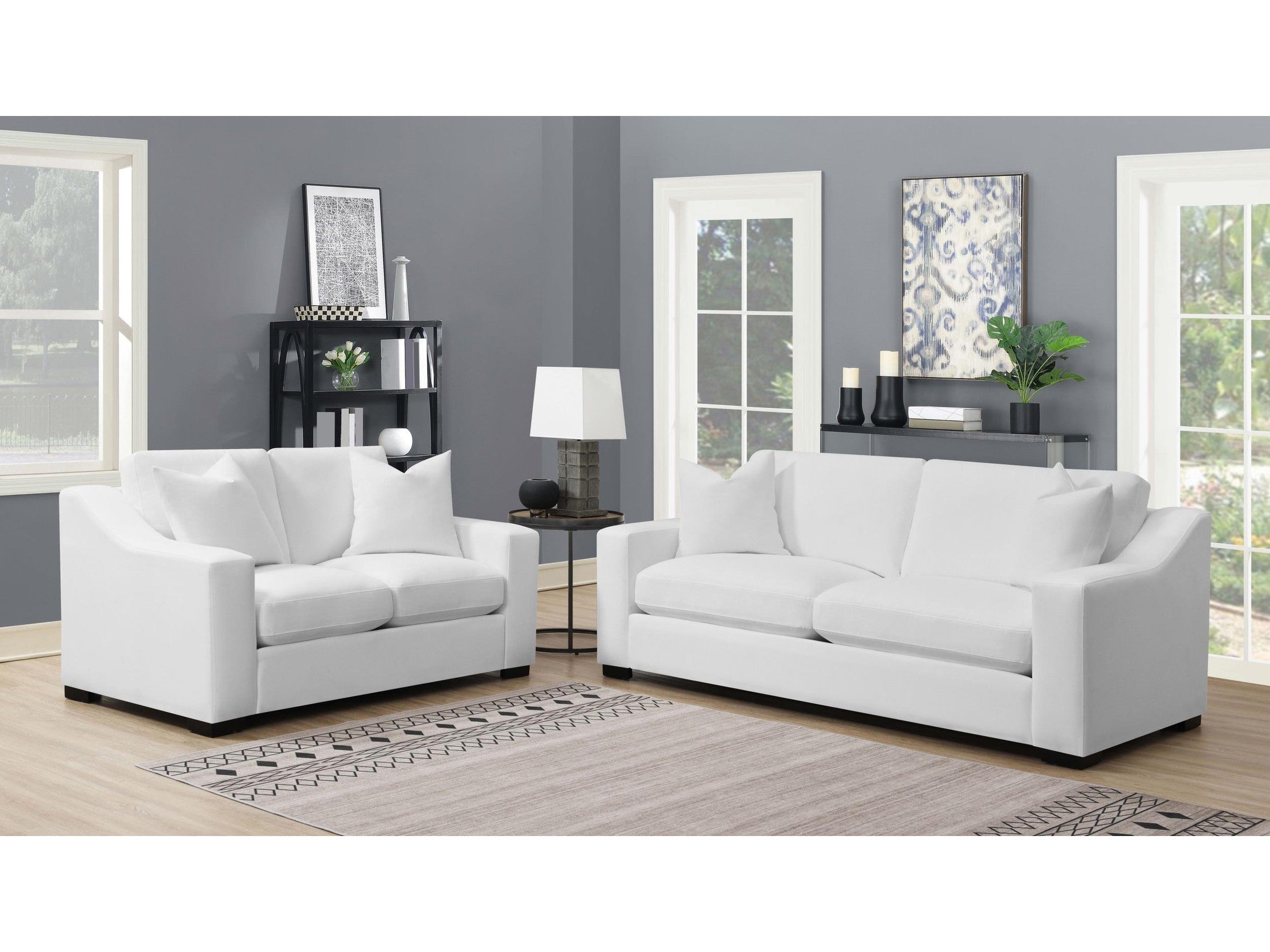 Ashlyn 2-piece Upholstered Sloped Arm Sofa Set White