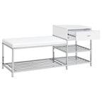 Siega 1-Drawer Shoe Storage Entryway Bench White High Gloss and Chrome