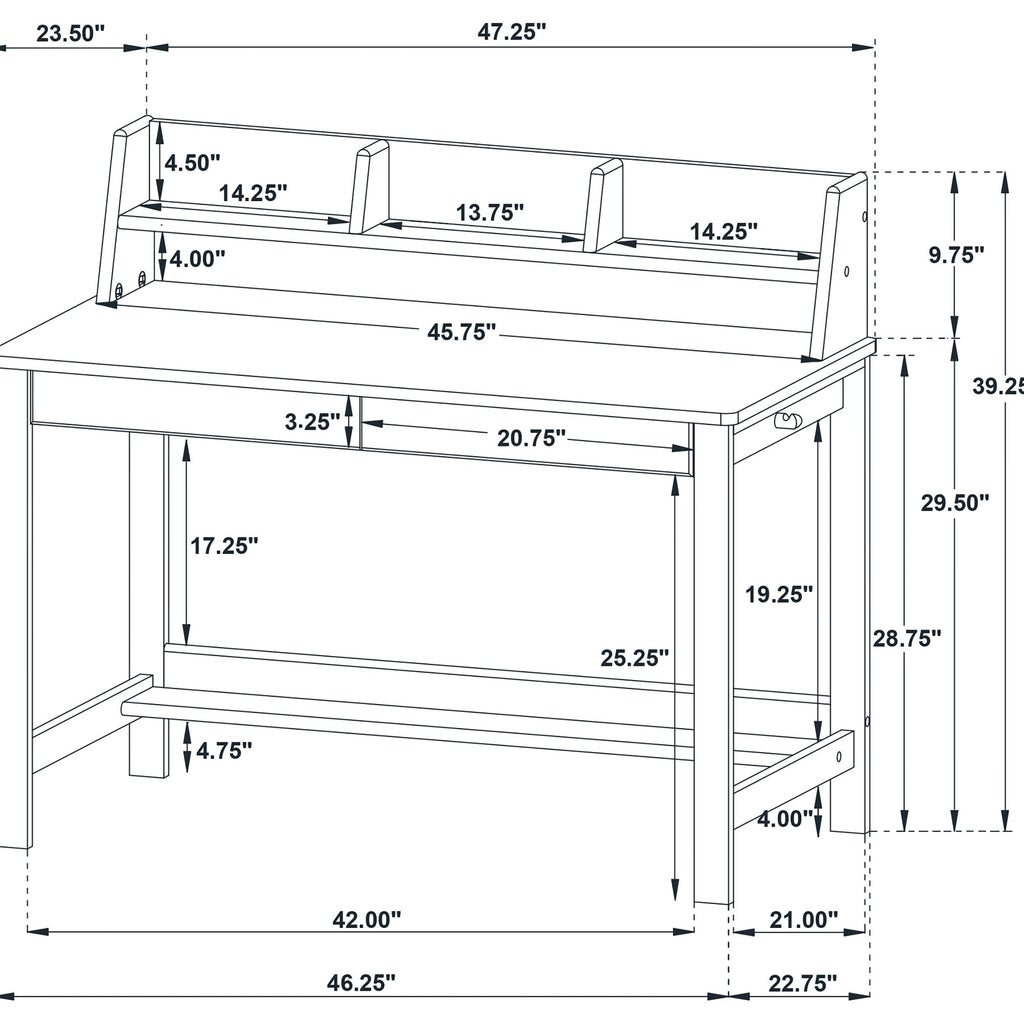 Besler 47-inch SmartTop Writing Desk with Shelf Grey Stone and Black