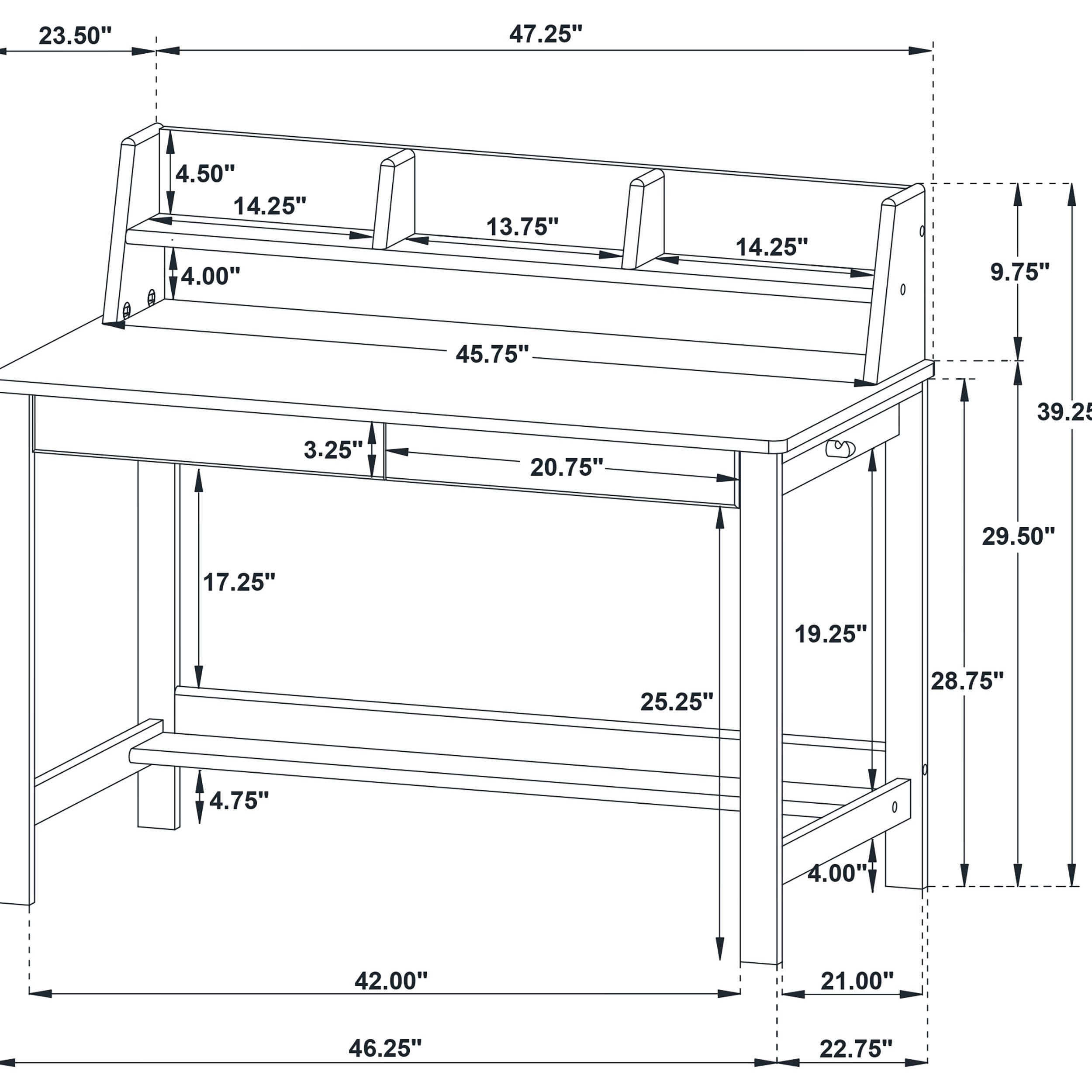 Besler 47-inch SmartTop Writing Desk with Shelf Grey Stone and Black